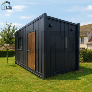 Moderna camera contenitore nero opaco con porta in venatura del legno per ufficio giardino o soggiorno compatto - Product Image 1