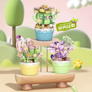 Modèle de fleur en pot succulente en blocs de construction, jouet éducatif pour enfants, ornement de bureau, cadeau unisexe, âge 5-7 ans, 100-200 pièces - Product Image 2
