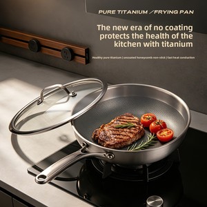 Factory Wholesale Modern Pure Titanium Frying Pan Skillet 3-<strong>ply</strong> Honeycomb Structure Non-stick Uncoating <strong>Cookware</strong> Glass Lid - Product Image 4