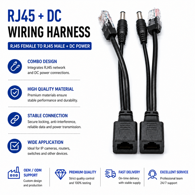 Custom High Quality RJ45 8P8C DC Power Cable Assembly for CCTV Security IP Camera Network Equipment