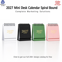 Mini calendrier de bureau 2027, 18 mois, reliure spirale, couverture 250g, impression numérique, logo personnalisé, cadeau promotionnel de bureau