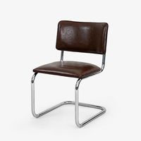 Chaise de salle à manger en cuir avec structure métallique vintage du milieu du siècle, Sunzo Furniture