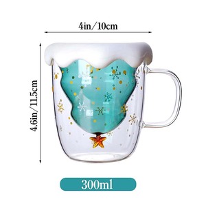 Taza de vidrio de doble pared aislada con asa Taza de árbol de Navidad de borosilicato alto para café, té o vasos de vidrio Espresso - Product Image 3