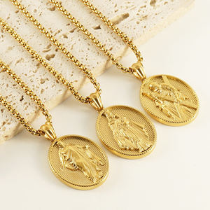 Collar con colgante de Jesús María en relieve de acero inoxidable chapado en oro de 18 quilates, collar de cadena con caja de abalorio de cruz cristiana religiosa - Product Image 4