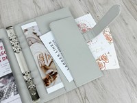 Agenda personnalisé esthétique en cuir A5 rechargeable avec pochettes transparentes, porte-cartes, 6 anneaux, classeur pour femmes