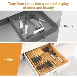 Bamboo Knife <b>Storage</b> <b>Box</b> 13.6x15.8in Pull-Out Drawer Organizer For <b>Kitchen</b> Countertop - Product Image 4