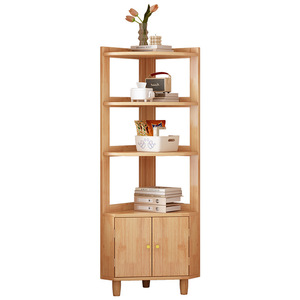 Shulin Solid Wood Corner <b>Cabinet</b> Multi-Tier Bookshelf with Doors 5+ Compartments Living Room Storage Shelf Natural Wood Color - Product Image 5