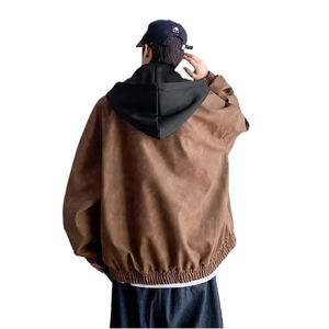 American Style Trendy Embroidered PU Leather <strong>Flight</strong> <strong>Jacket</strong> <strong>Men</strong> New Winter Loose Vintage High-End Cool Hooded Zipper Closure Coat - Product Image 2