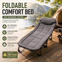 Lit de camping pliable moderne avec cadre métallique, chaise longue portable avec poche de rangement latérale pour le bureau et le camping