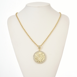 Collar mexicano con colgante de moneda de oro de 50 pesos, chapado en oro de 18 quilates, cadena de cuerda cubana grabada de doble cara Vintage Hip Hop para niños - Product Image 1