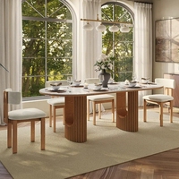 Meubles de salle à manger de style nordique moderne avec plateau en pierre frittée, pieds couleur noyer, taille personnalisée