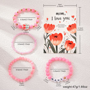 Conjunto de Collar y Pulsera de Piedras Naturales con Tarjeta de Flores para el Día de la Madre, Joyería de Cristal Rosa Curativo para Regalos del Día de la Madre - Product Image 5