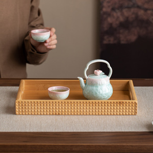 Household bamboo and wood <b>tea</b> <b>tray</b> with handle, rectangular dry brewing <b>tea</b> <b>tray</b>, suitable for <b>tea</b> room and living room storage. - Product Image 3