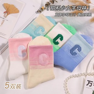 Women Crew Socks Gradient Color Cotton Polyester Blend Sweat Absorbent Letter C Design Spring Autumn Casual Wear - Product Image 2