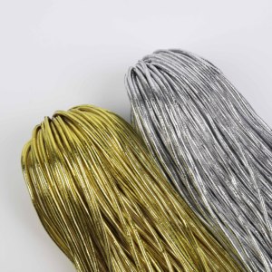 Cordón Elástico Dorado y Plateado <span class=keywords><strong>de</strong></span> 3.0mm al por Mayor, 100% Nailon para Bolsas, Prendas, Zapatos, Etiquetas Colgantes - Product Image 4