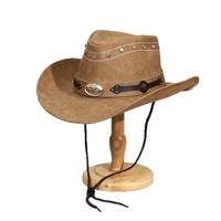 Sombrero Vaquero de Cuero Sintético PU Estilo Western con Acabado Liso, Corona Reforzada e Interior Transpirable, Ideal para Eventos Temáticos y Uso Diario