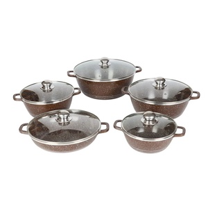 Nhà máy trong kho 10 cái tùy chỉnh màu tím nhôm chậu và chảo không dính Cookware <span class=keywords><strong>Set</strong></span> kim loại soong - Product Image 4