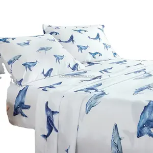 3D 인쇄 우아한 돌고래 동물 침대 시트 세트 홈 섬유 극세사 인쇄 침구 적합 시트 세트 도매