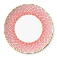 Vente en gros d'élégantes assiettes en céramique de style européen, bordure dorée rose gris losange treillis porcelaine 4 pièces ensembles d'assiettes