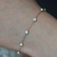 Bracelet en argent sterling 925 plaqué or avec opale pour femme, bracelet chaîne minimaliste et délicat, réglable, bijoux fins, cadeau