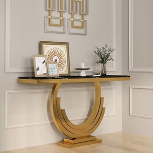 Muebles de sala de estar de lujo, mesa de consola semicircular, mesa de consola de mármol negro, mesa de consola con espejo estrecho - Product Image 3