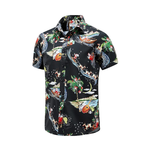 Divertente camicia di Babbo Natale con stampa Casual a manica corta da <span class=keywords><strong>uomo</strong></span> in tessuto a maglia con bottoni natalizi per l'estate - Product Image 1