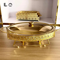 Plat chauffant rond en or de 3 L pour hôtel arabe avec brûleurs pour buffet, chauffe-plats de luxe en acier inoxydable pour la restauration