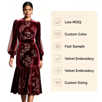 Robe midi élégante pour femme en velours coréen, manches longues lanternes en maille, imprimé floral, ourlet à volants, robe de soirée formelle Sehe Fashion