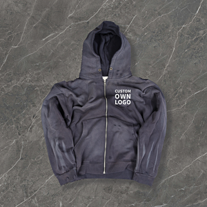 Sweat à capuche oversize pour homme avec logo personnalisé du fabricant, effet délavé, avec fermeture éclair, sweat à capuche délavé à l'acide pour homme - Product Image 2