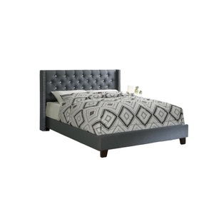 Modern Queen Size Soft <b>Bed</b> Diamond Tufted Headboard Eco-Friendly Durable Design <b>Pine</b> Wood <b>Frame</b> Plastic Legs Blue Home Furniture - Product Image 2