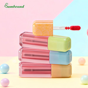 หลอดลิปกลอสสีสันสดใสแบบกำหนดเอง 4.6 มล. สีมาการอง ขวดทรงเหลี่ยมมนสำหรับคอนทัวร์แบบน้ำ  บรรจุภัณฑ์เครื่องสำอางใส PET - Product Image 1