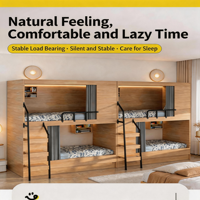 Lit superposé moderne minimaliste en forme de capsule spatiale - Acier et bois - Lit haut et bas pour hôtels, écoles, dortoirs et appartements
