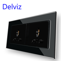 Delviz-Panel de vidrio templado, toma de corriente eléctrica de doble enchufe AC 110V ~ 250V,146mm * 86mm, toma Universal de pared integrada 16A