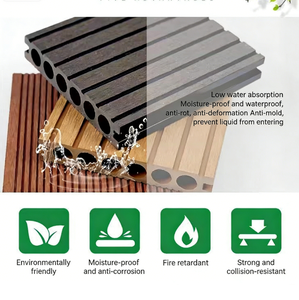 Plancher extérieur <span class=keywords><strong>en</strong></span> composite <span class=keywords><strong>bois</strong></span>-plastique (WPC) moderne 138x23mm, creux, imperméable, avec traitement <span class=keywords><strong>de</strong></span> surface à grain <span class=keywords><strong>de</strong></span> <span class=keywords><strong>bois</strong></span> brossé - Product Image 4