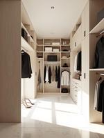 Meubles de chambre à coucher modernes et luxueux personnalisables, armoire ouverte en forme de U en panneau stratifié blanc, coiffeuse flottante pour usage hôtelier