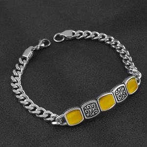 สร้อยข้อมือสแตนเลสผู้ชายแฟชั่นสไตล์ชาติพันธุ์ไม่ซีดจางสร้อยข้อมือพลอยสีส้ม - Product Image 3