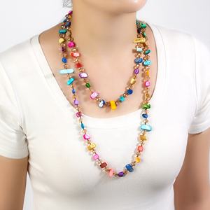 女性定制复古珠宝套索打结115-120厘米长包裹项链水晶玻璃珠2包不规则贝壳项链 - Product Image 1