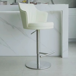 Chaise de bar pivotante ergonomique moderne à dossier haut, cuir de haute qualité pour hôtels, acier inoxydable et cuir - Product Image 4