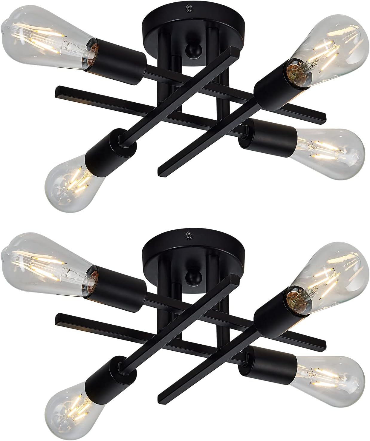 4-Light Semi Flush Mount Ceiling Light Fixture Ceiling Lights Matte Black with E26 Base Modern Ceiling Lamp for Porch Bedroom