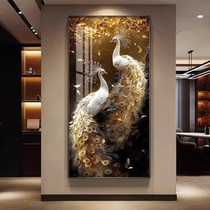 Moderna y Hermosa Decoración de Pared con Diseño de Pavo Real para Sala de Estar o Comedor, Arte LED para el Hogar, Pintura de Porcelana de Cristal Personalizada - Product Image 5