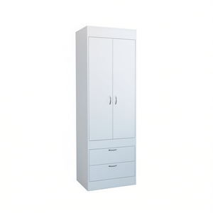 Armario Blanco Lisboa con Puertas Dobles, Dos Cajones y Tiradores Metálicos, Mueble de Dormitorio para Organización - Product Image 1