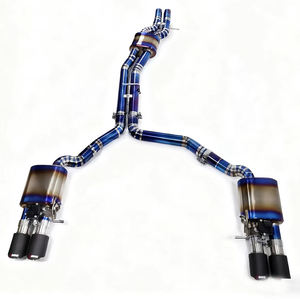 Système d'échappement à soupapes intermédiaires et arrière en alliage de titane de luxe GDR de 1,2 mm d'épaisseur avec embouts en fibre de carbone forgée ablatifs bleus et télécommande - Product Image 1