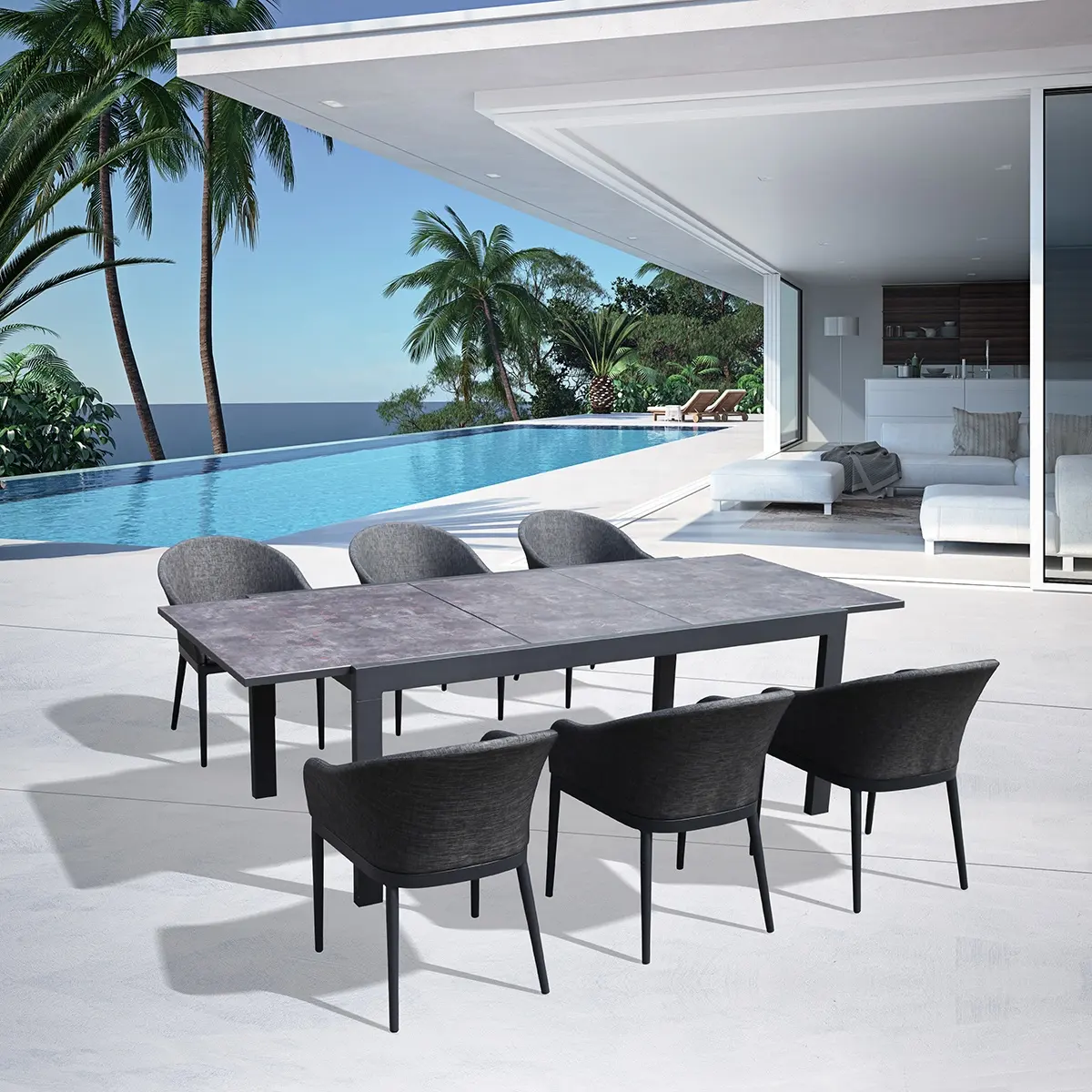 Venda quente conjuntos de mesa para Móveis de Jardim ao ar livre Mobiliário de Alumínio Que Se Estende