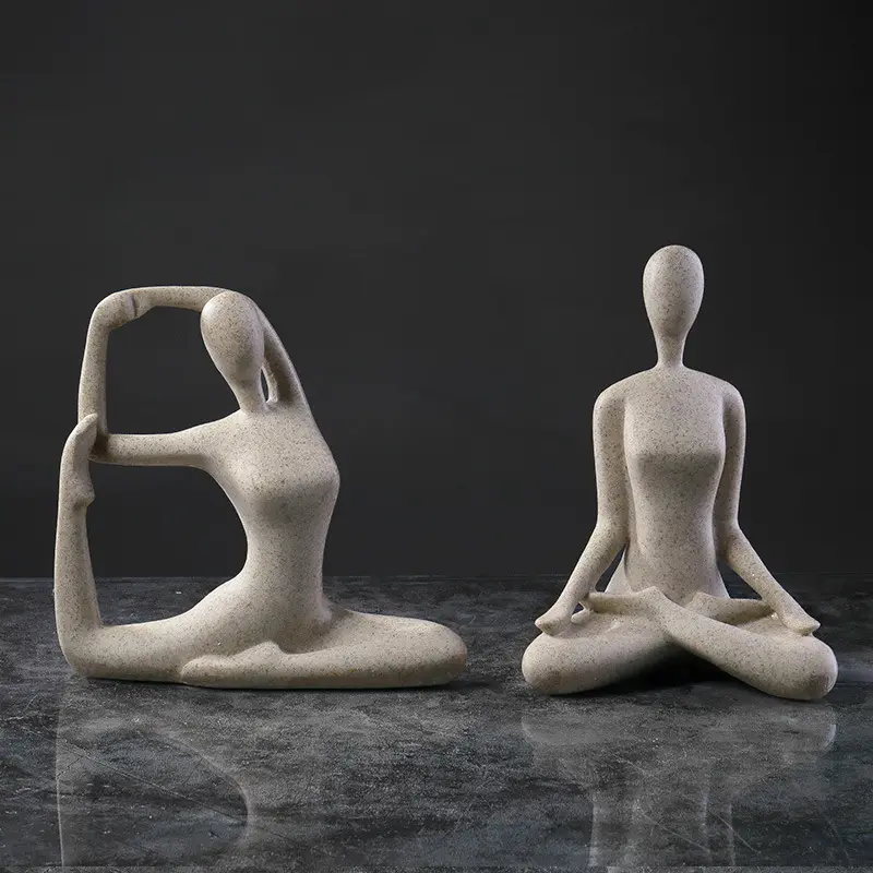 Estatuillas de Yoga de piedra arenisca de estilo nórdico, estatua de Thinker de Arte Moderno, figurita abstracta de resina, decoración artesanal para el hogar