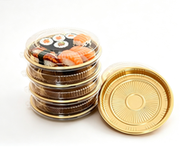 Boîte à sushi ronde personnalisable en plastique avec couvercle, matériau de qualité alimentaire pour restaurants japonais, snack-bars, stands de hamburgers