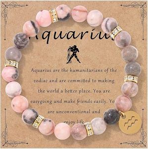 Nuevo Modelo de Pulsera Bohemia <span class=keywords><strong>con</strong></span> Signo del Zodiaco, Cuentas de Piedra Zebra Rosa y Cordón <span class=keywords><strong>El</strong></span>ástico para Viajes y Recuerdos - Product Image 6