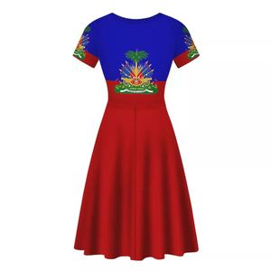 Haiti Cờ In Dresses Phụ Nữ Cộng Với Kích Thước Ngắn Tay Áo Thanh Lịch Dresses Phụ Nữ O-Cổ Cao Đàn Hồi Mùa Hè Quan Hệ Nhân Quả Ăn Mặc 2022 - Product Image 4