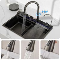 Évier de cuisine intelligent à cuve unique, multifonctionnel, nano, en acier inoxydable SUS304, avec cascade LED et rince-verre intégré