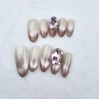 Uñas en forma de almendra estilo francés hechas a mano ABS de alta calidad reutilizables y fáciles de aplicar