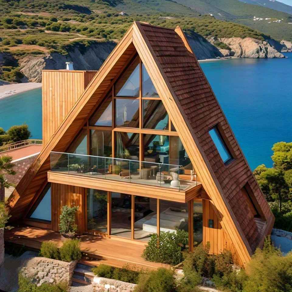 Wooden Cladding High Rise Triangle Prefab Villa With Modern Looking ...